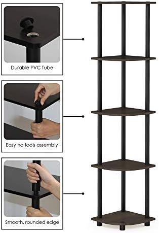 Furinno TURN-N-TUBE Corner Shelf Set of 2, 5-Tier Corner Bookshelf, Open Storage Shelves, for Organization and Storage, 