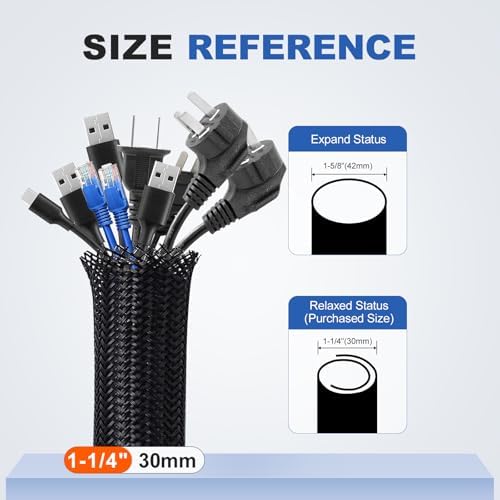 1-1/4 Inch 8ft Cable Management Loom Sleeve Cord Protector Wire Wrap Cover