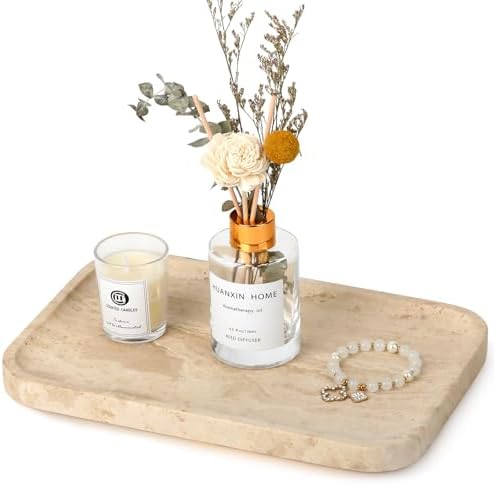 Natural Travertine Vanity Tray - Decorative Stone Marble Tray for Bathroom Countertop, Elegant Organizer for Home Decor,