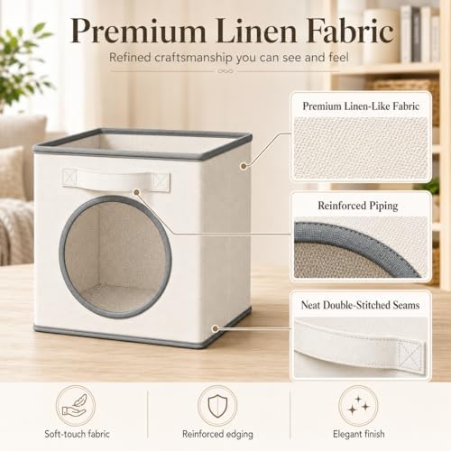 Fabric Storage Cubes with Mesh Window, 11'' Cube Storage Bin, Ivory, 4 Pack