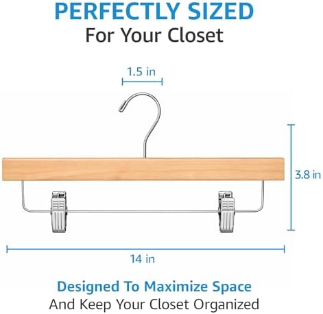 ZOBER Wooden Pants Hangers with Clips, Clothes Hangers, Natural, 10 Pack