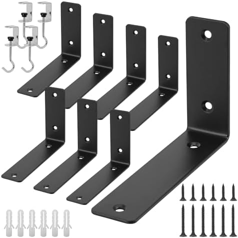 L Floating Shelf Brackets,8 Pack Heavy Duty L Brackets for Shelves, L 6" X H 4" Black Metal Countertop Support Brackets,