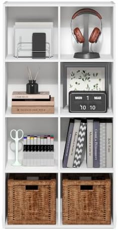 Furinno LUDER Book Shelf, 8-Cube Bookshelf, Bookcase, White