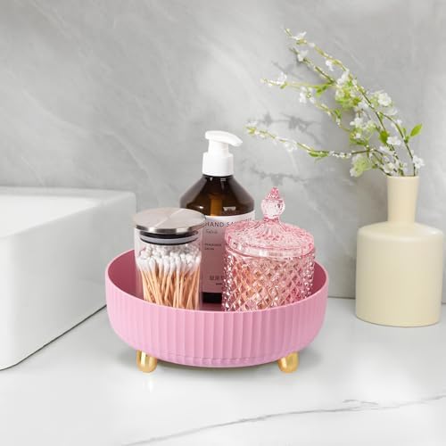 360 Rotating Makeup Perfume Organizer Skincare Tray, Small Pink