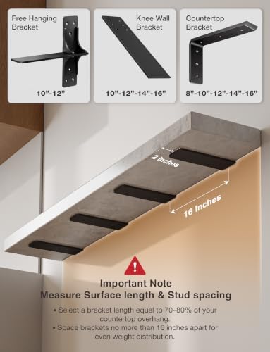 BATODA 10” Countertop Support Steel Brackets (2 PCS), Heavy Duty L Bracket