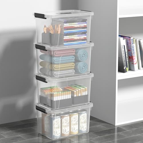 12 Quart Plastic Storage Bins with Lids, Plastic Storage Latch Box with Handle, 6 Packs