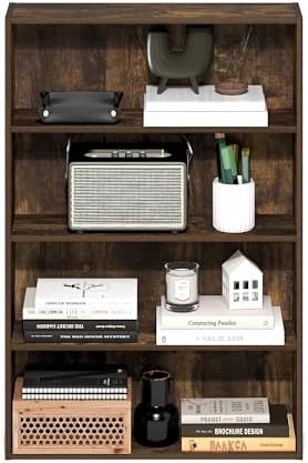 Furinno Basic Book Shelf, 4-Tier Bookcase with Open Shelf, Bookshelf, Cube Storage Organizer, 6 x 24 x 35, for Living Ro