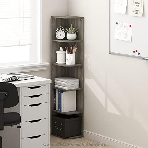 Furinno PASIR Book Shelf, 5-Tier Corner Bookshelf with Open Shelf, Standing Bookcase, 9.3 x 12 x 51.7, for Organization 