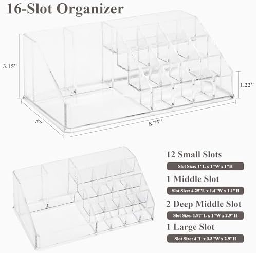 Sea Team Stackable Clear Acrylic 16-Slot Lipstick Organizer for Vanity