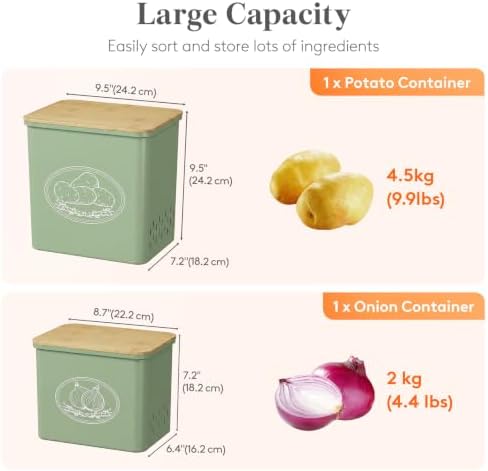 Lifewit Plastic Potato and Onion Storage Bin Box, Set of 2, Green