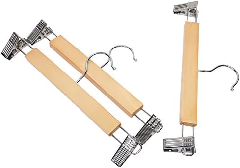 10-Pack Natural Finish Wooden Pant Skirt Hangers with 2-Adjustable Anti-Rust Clips