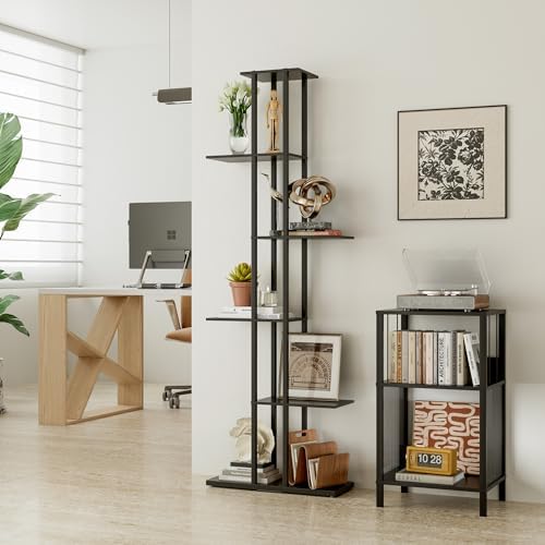 6 Tier Narrow Bookshelf, Tall Skinny Bookshelf, Slim Open Bookcase Corner