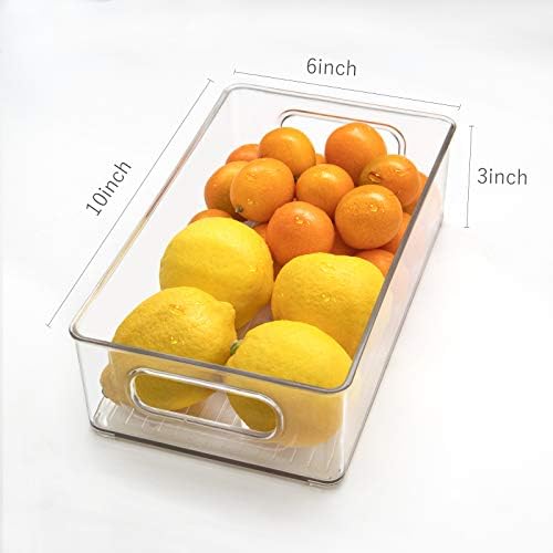 Stackable Refrigerator Organizer Bins, 6 Pack Clear Kitchen Organizer Container Bins with Handles and 20 PCS Plastic Bag