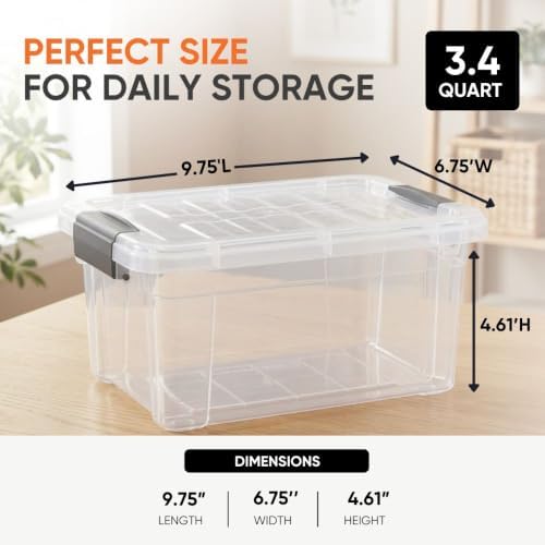 Superio 3.4 Quart Clear Plastic Storage Boxes with Lids, Stackable Organizer Containers, BPA-Free Storage Bins for Home,