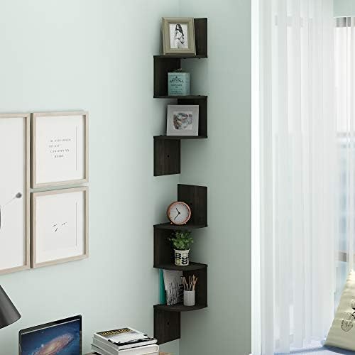 Furinno Rossi Set of 2 3-Tier Corner Floating Shelves for Wall, Espresso