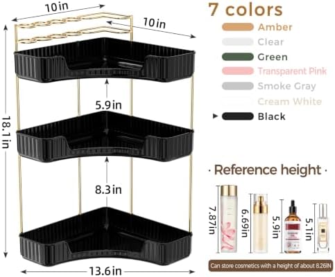 BEFSOP Corner Bathroom Counter Organizer, Upgraded 3-Tier Makeup Organizer Countertop with Makeup Brush Holder, Skincare