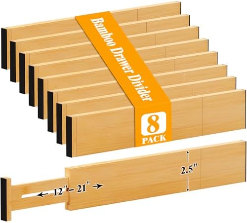 Bamboo Drawer Dividers, 12-21 Inch Kitchen Adjustable Drawer Organizers