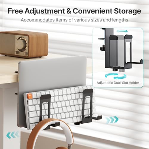 PEGZONE Laptop Stand Vertical, 2-Slot Under Desk Laptop Holder, Black