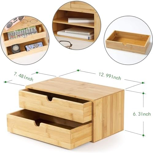 Bamboo Desk Drawer Organizer, Desktop Organizer with Drawers(2 Drawers)