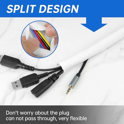 Split Braided Cable Sleeve，Flexible Wire Loom Tubing, Automotive Cord Protector Pet Proof, Cable Management for Computer