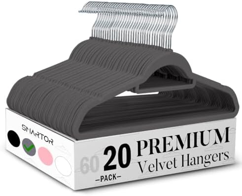 Smartor Grey Velvet Hangers 20 Pack, Space Saving Hangers with Tie Bar
