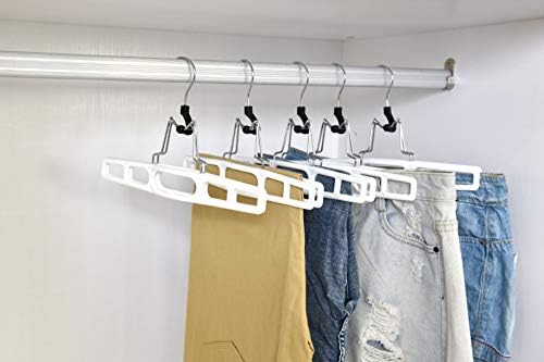 Premium Skirt Hangers 2-Pack - Thin Space-Saving Skirt Hanger Set with Clamp, Pant Hanger 2-Piece Set, Shorts Hangers with Heavy-Duty Locking Clasp, Multipurpose Quality Jean Hangers Set (White, 2)