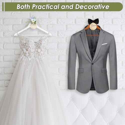 Bride & Groom Hanger - 2 Pack Personalized Name Tags, Dark & White Wood Bridal Dress Hanger, Ideal Keepsake for Wedding 
