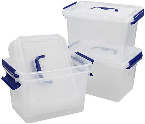 Hespama 4 Packs 6 Quart Lidded Storage Bin Box with Handle, Clear