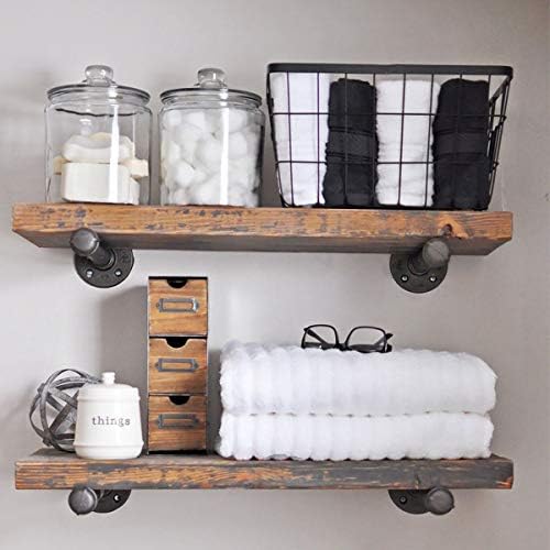 Pipe Shelf Brackets 10 Inch, Industrial Black Metal Wall Pipe Floating Shelf Bracket Heavy Duty Decorative Shelving Brac