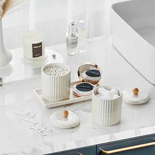 Ceramic Bathroom Canister Set with Coordinating Small Vanity Tray White
