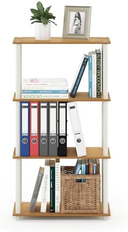 Furinno Turn-N-Tube Toolless Assembly Storage Shelves, 4-Tier Oak Book Shelf, Open Storage Bookshelf, for Organization a