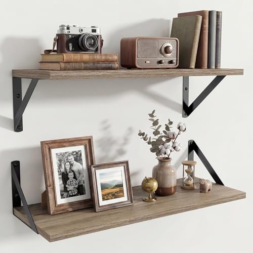 Axeman 20 Inch Floating Shelves, 8 Inch Deep Grey Wall Shelves Set of 2
