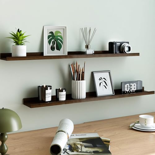 Walnut Floating Shelves for Wall Decor, 36 in Shelf with Lip, 2 Set