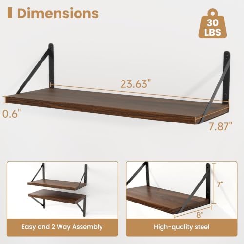 Heimlove Floating Book Shelves for Wall,23.6 Inches Wall Bookshelf Mounted Display&Storage Wood Shelves for Kitchen Bath