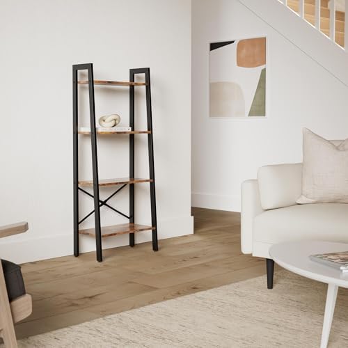 SUPER DEAL Industrial Ladder Shelf 4-Tier Bookcase Plant Book Display Furniture Storage Rack Shelf for Living Room Home 