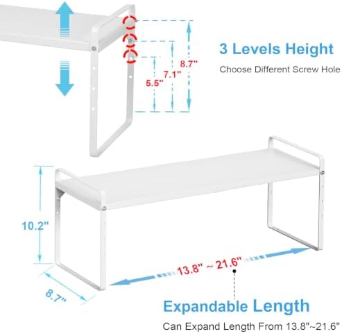 Set of 2 Expandable Cabinet Shelf Organizer, Stackable Kitchen Countertop Shelves Spice Racks, Small Storage Shelf For C