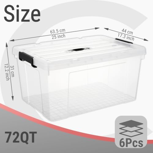 Cetomo Plastic Storage Bins with Handle, Storage Bin with Lids, Organizing Container, PP Box for Home Office, Clear, 72 