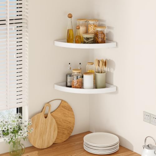 YMYNY Set of Corner Floating Shelves for Wall Mount 12" White HFS001W-2
