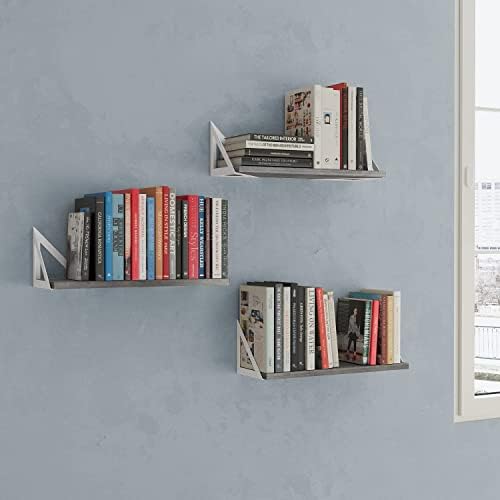 Wallniture Minori Gray Floating Shelves for Wall, Bathroom Shelves Over the Toilet Storage, Wood Wall Shelf for Bedroom, Living Room, Kitchen, Set of 3