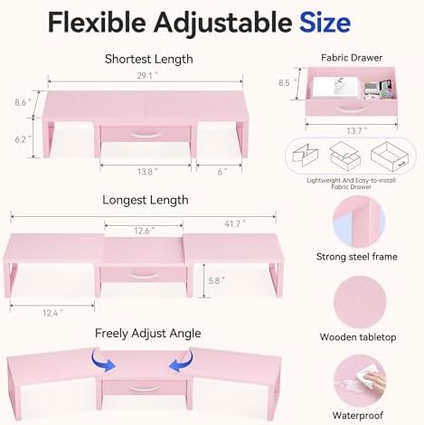Desk Organizers and Accessories, Dual Monitor Stand Riser with Drawer, Computer Monitor Stand, Adjustable Desk Shelf for
