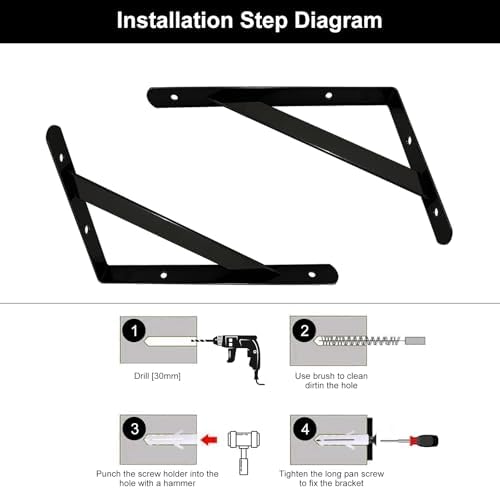 Shelf Brackets 4 Inch, Heavy Duty Shelf Brackets 6 Inch, Black Powder-Coated Hidden Shelf Brackets Wall Mount L Steel Br