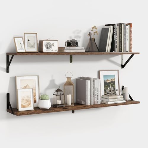 Axeman 40 Inch Floating Shelves, 8 Inch Deep Brown Wall Shelves Set of 2