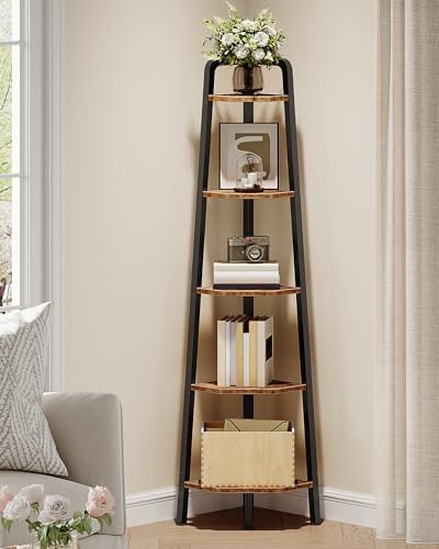 CHOEZON Corner Shelf, 5-Tier Ladder Corner Shelf, Ladder Bookshelf, 59.6" Tall Vertical Display Stand, Metal Frame Books