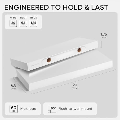 Homeforia 20 Inch Floating Shelves, High-End Solid Pine Wood, Set of 2