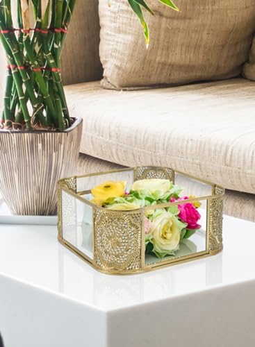 Serene Spaces Living 7" Aurea Mirror Tray, Gold Square Glass Tray - Elegant Decorative Centerpiece for Home, Parties, We