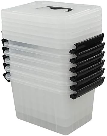 Idomy 6-Pack Tiny Clear Latch Boxes with Handle, 2.5 Quart Storage Bin