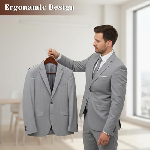 Premium Wooden Suit Hangers for Men Women, 6 Pack Wide Shoulder Wooden Hangers with Non Slip Pants Bar for Suits, Coats, Jackets, Dress, Heavy Duty Wide Clothes Hanger, Walnut
