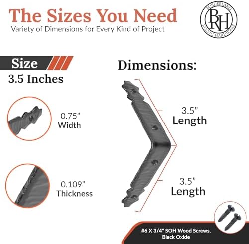 2 Pack - 3.5" Metal Corner Bracket for Furniture - Black - Handmade Decorative Corner Braces - Rustic Metal Brackets for