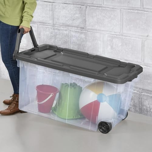 Modern Plastic & Metal 40 Gallon Lidded Home Storage Bins, Stackable Industrial Storage Containers Tote, Organizing Tote