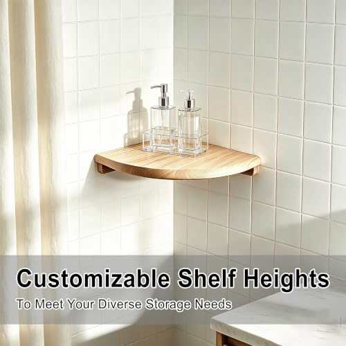 Solid Wood Floating Corner Shelf, 7.1 in Wall Mount Round End
